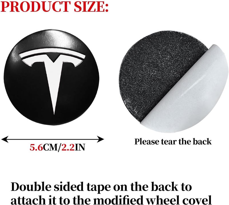 Knomix 4 Pack Aluminum Waterproof Wheel Cover Center Emblem Sticker for Tesla Model 3 Model Y 56mm Hubcaps Wheel Rim Cover (Matte Black+Silver Emblem) - Image 2